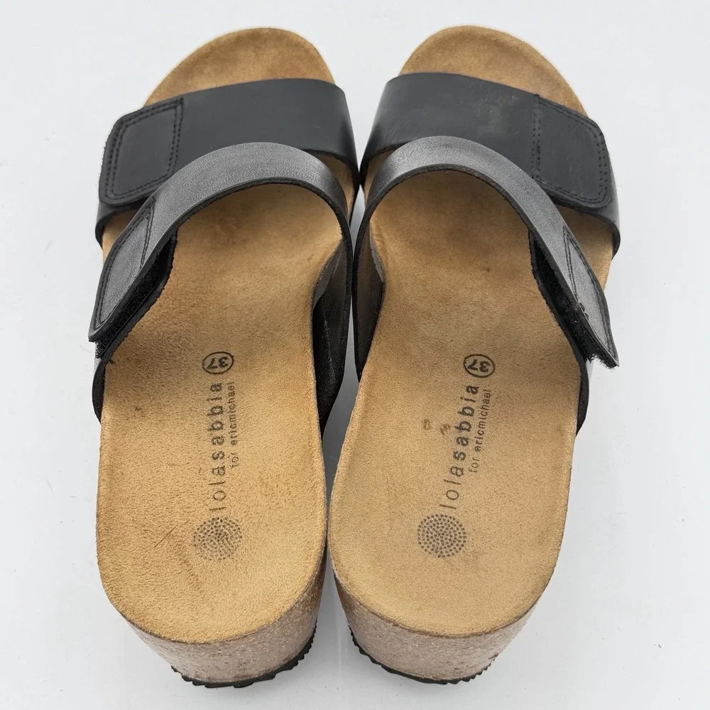 Lola Sabbia‎ for Eric Michael Women's Wedge Sandals Size 7 Black